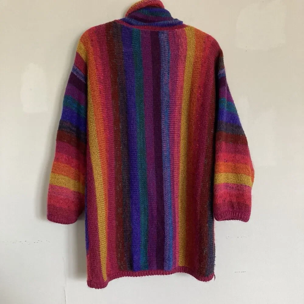 Vintage Mariea Kim Turtleneck Sweater LARGE Colorful Tunic Boho Rainbow Brite - Picture 12 of 14